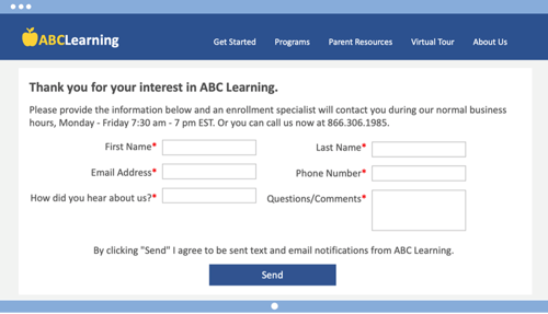 ABC Learning Center Web contact Form
