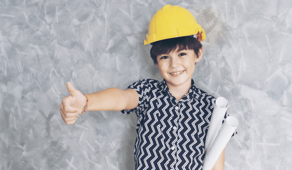 kid with construction hat