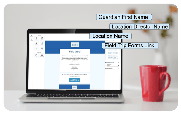 A visual display of childcare marketing automation software on laptop. 