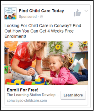 example childcare ad on Facebook